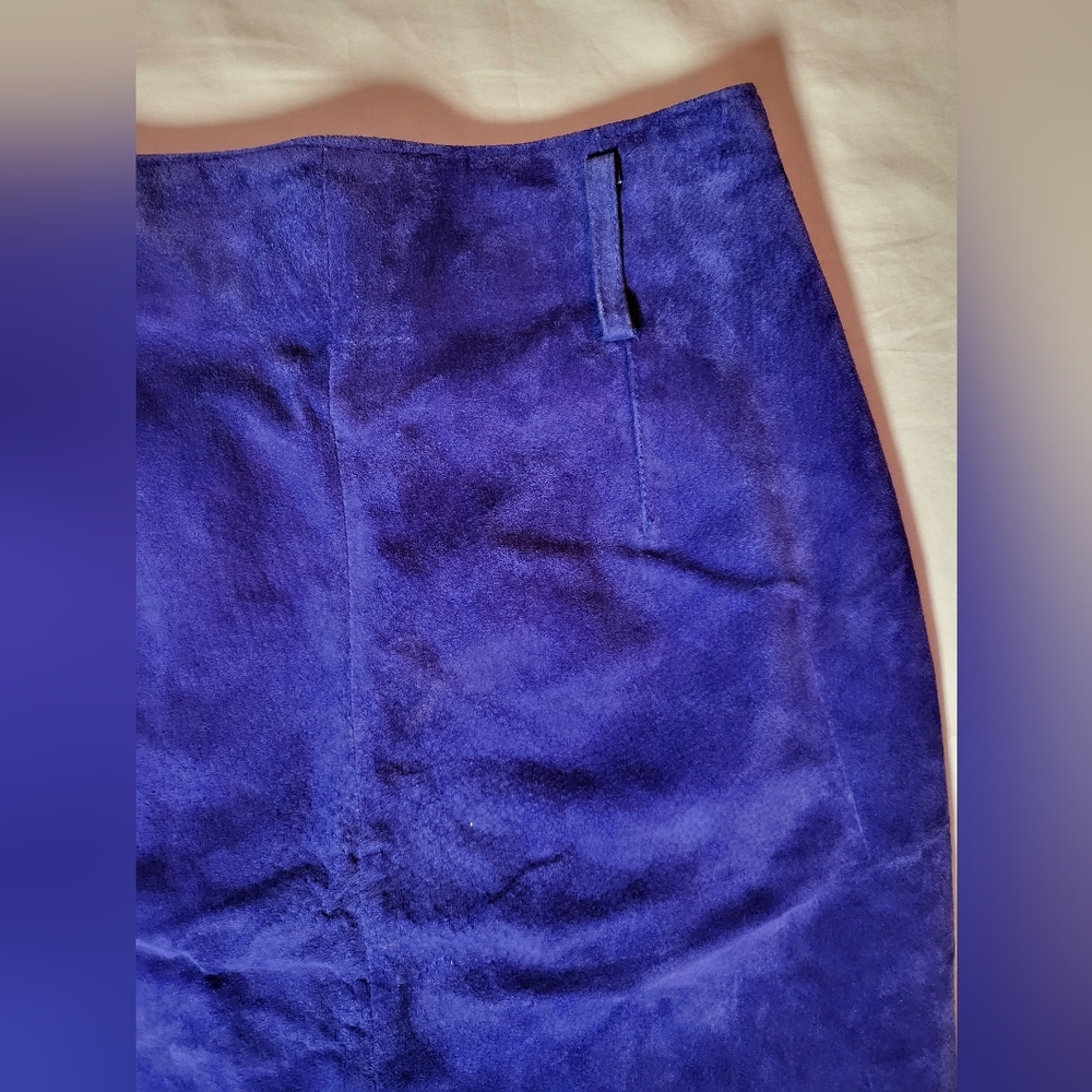 Suede Leather Blue Skirt Size 7/8 - Picture 3 of 8